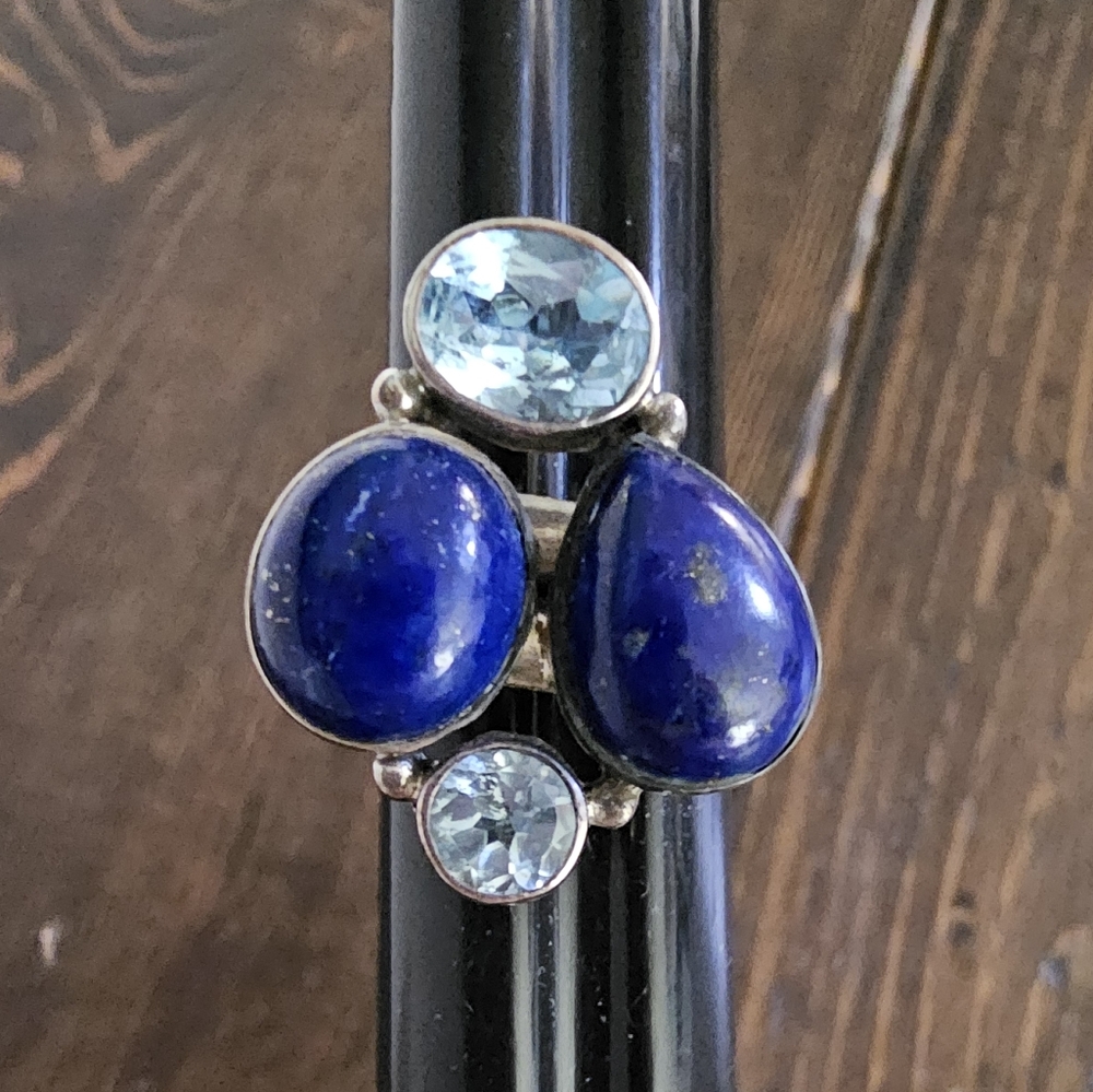 Blue topaz/lapis ring